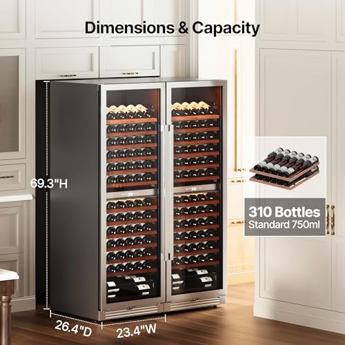 Image of Ca'Lefort 24 Inch Wine Fridge Set, 310 Bottle Capacity Dual Zone Wine Cooler Refrigerator, Built-in Glass Door Wine Fridge with Adjustable Shelves & 3 LED Lighting for Home Bar Kitchen (Two 24 inch Units)
