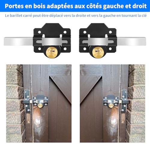 Verrou de porte à tirage 70 mm en acier inoxydable à double verrouillage avec 5 clés - 4
