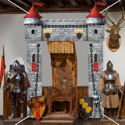 Moukeren Medieval Castle Door Banner Party Decoration Medieval Entryway Porch Banner Castle Knight Themed Door Hanging Cover Backdrop for Birthday Decoration Photo Booth Props Decor Party Favors by Moukeren - Used condition - Image 7