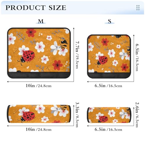 Image of Orange Sakura and Bees Seat Belt Cover Pad 2 Pcs Soft Cute Seatbelt Covers Protector Support Head Neck Shoulder Strap for Car Seats High Chair Backpack for Adults Kids Women Men 10x7.7In 2 Pack