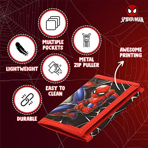 Spiderman Boys Wallet Kids Trifold Coin Holder with Zipper
