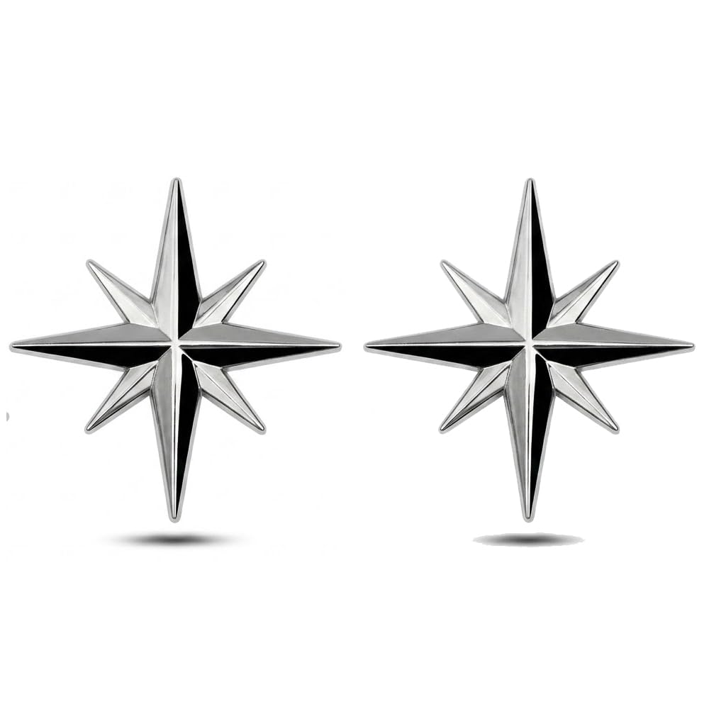 WAPEXI 2Pcs Car Star Emblem for Ford Mondeo V/Fließ- u.Stufenheck (ab Bj.2014) 3D Compass Star Badge Decal Auto Exterior Tailgate Decoration Styling Metal Sticker,Silver