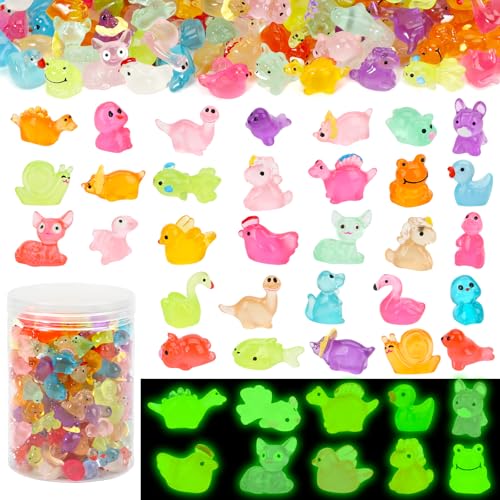 240 Pack Mini Resin Animals, Glow in The Dark Tiny Animals Figures to Hide Luminous Small Plastic Miniature Little Ducks Bulk for Office Home Garden Micro Landscape Aquarium Potted Dollhouse Decor