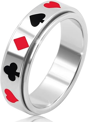 AmorArtSky Fidget Rings For Anxiety For Women Men : Fidget Ring Titanium Stainless Steel Spinner Ring 6mm Silver Size 6 7 8 9 10 Anxiety Ring Poker Pattern