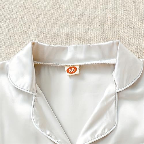 Kids Boys Girls Satin 𝐏a𝐣amas Toddler Solid Button Down Short Sleeve with Shorts 𝐒lee𝐩wear 2PCS Summer 𝐍𝐢ghtwear 𝐏𝐣s3