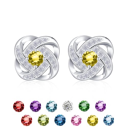 Rajputana Pendientes de plata de ley 925 con nudo de amor, hipoalergénicos, doce piedras natales, circonita cúbica, aretes de diamante para mujer, joyería de regalo, Plata de ley, Sin piedra preciosa