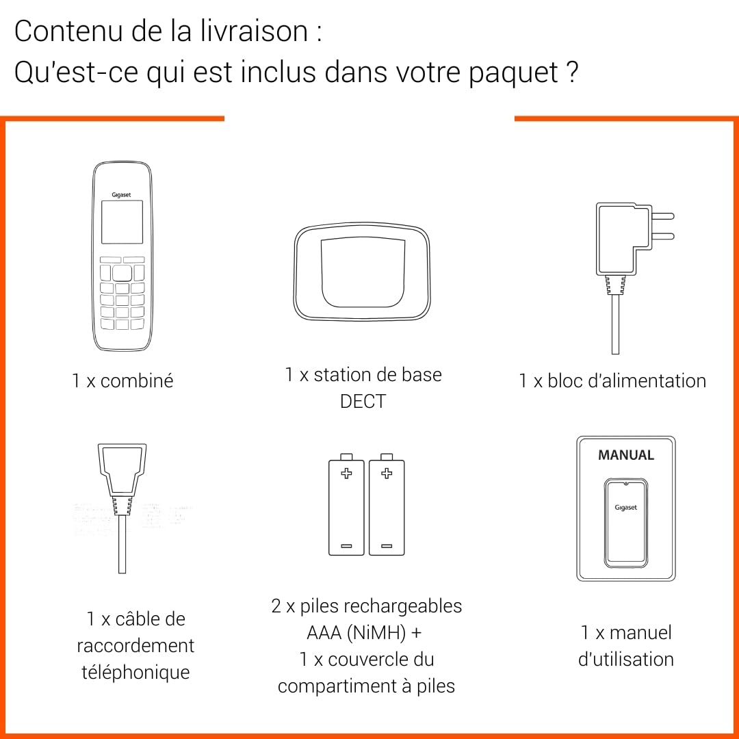 Gigaset Start 120 Téléphone DECT, Blocage d’appels, Écran rétroéclairé 1,5", Mains Libres, Autonomie 11h, Anthracite