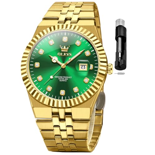 Image of OLEVS Mens Watches Luxury Diamond Calendar Stainless Steel Male Watches Business Dress Waterproof Luminous Fashion Watch for Men