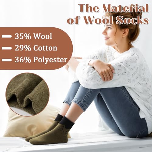 Image of Justay 5 Pairs Womens Wool Socks Thick Warm Winter Socks Casual Cozy Socks Vintage Knit Crew Socks Gift for Women