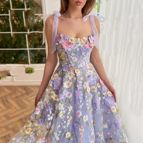 Women's Tulle Prom Dresses 3D Flowers Long Corset Ball Gowns Flower Lace Formal Party Dress4