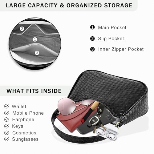Image of Prpeko Women's Woven Crescent Shoulder Bags Retro 90s Hobo Handbags Top Handle Underarm Bag Clutch Purses