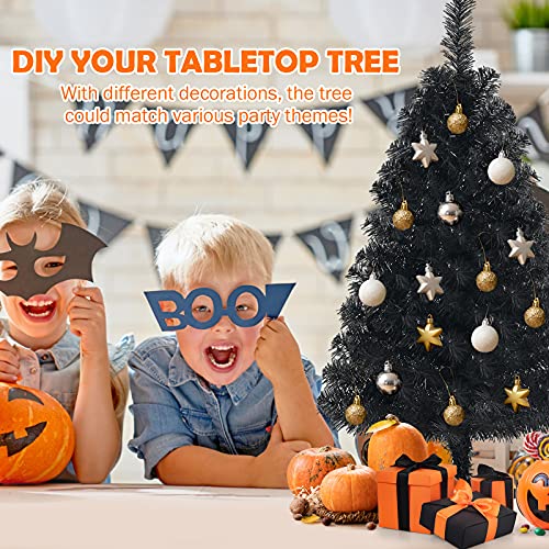 Goplus 3Ft Unlit Black Christmas Tree, Artificial Halloween Tree, Premium Small Xmas Tree For Home Office School Decoration #TOP3