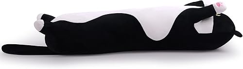 Miniatura 3 de Almohada de felpa suave para el cuerpo de un gato, almohada larga de peluche de gatito, regalo para niños y novia (35.6 pulgadas, negro)