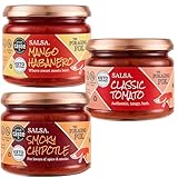 The Foraging Fox Salsa Discovery 3-Pack – Smoky Chipotle, Classic Tomato & Mango Habanero – 100% Natural, No Added Sugar, Keto & Vegan Friendly – Gourmet Low Carb Mexican Dip Set (3 x 285g)