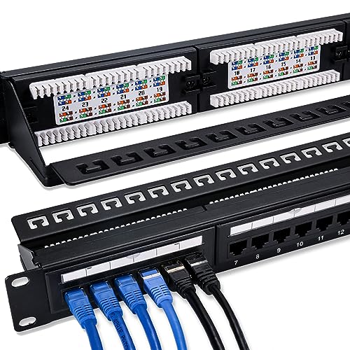 6COMGIGA 24 RJ45 Port Cat6 Patch Panel with Removable Back Bar,Support 110 & Krone Terminations,1U 19 Inch Network Patch Panel for Cat6, Cat5e, Cat5 Cabling