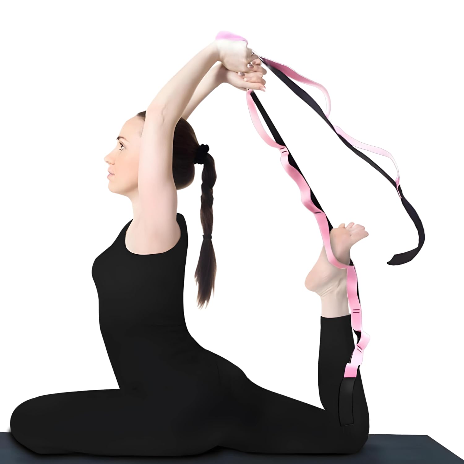 Shopfleet Exercise Polyester Band 9 Loops Stretching Strap for Fitness Physical Therapy Pilates Nylon Yoga Strap (Pink)-image-22