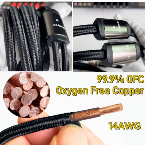 Image of Speaker Wire with Banana Plugs, 14AWG Speaker Cable with Gold-Plated Banana Tips,Oxygen-Free Copper (OFC), 6.6FT /2M