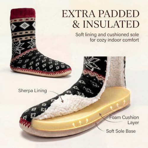 Image of cosyone1997 Slipper Socks for Women Warm Fuzzy Non Slip Soft Sole | Sherpa lining, padded sole, stretchy cuff and gripper dots for bedroom or lounging; gift-ready box, machine washable