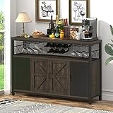 Aubtik Industrial Wine Bar Cabinet for Liquor and Glasses, Rustic Sideboard and Buffet with Storage