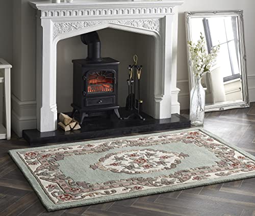 Lord of Rugs Lotus Tapis traditionnel en laine Aubusson épais touffeté à la main Motif floral Vert Taille XS 60 x 120 cm