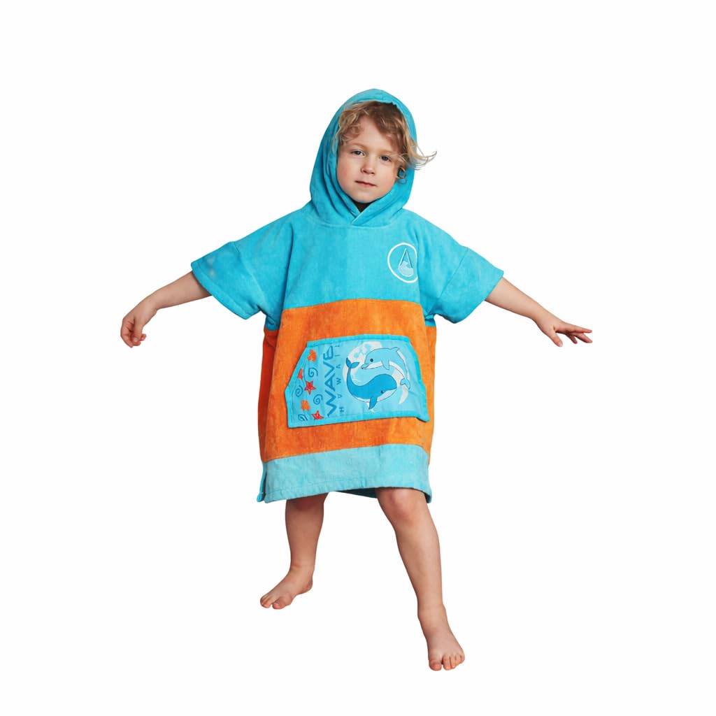 WAVE HAWAII Poncho surfingowy i plażowy dla dzieci, rozmiar XS, 121-150 cm | Poncho surfingowe dla dorosłych z bawełny 95–100%, chłonny ręcznik frotte, poncho do przebierania, na plażę