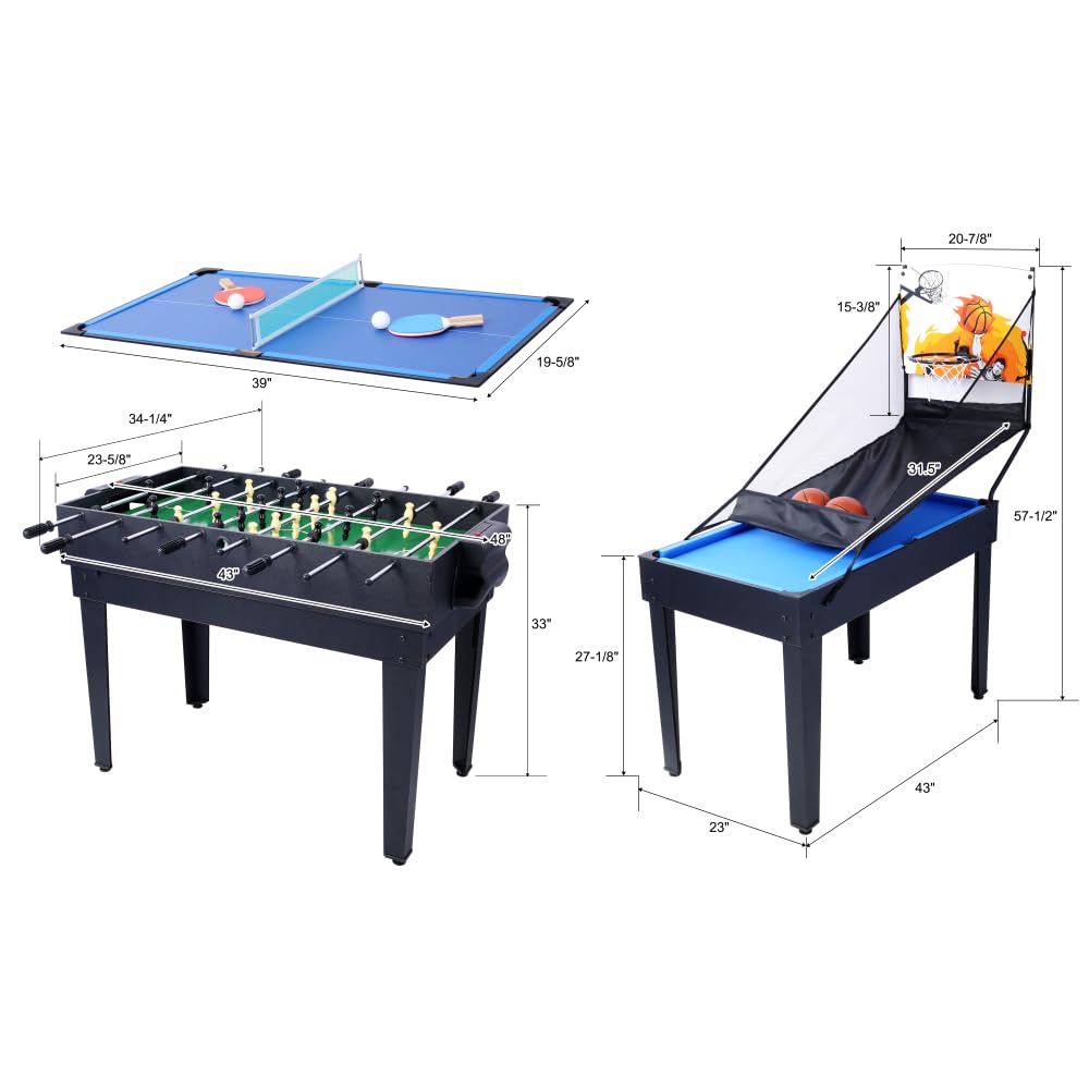 Beaunicorn Multi Game Table 5 in 1, Air Hockey Table, Pool Table, Board Game Table, Game Table Ideal for Family Game Nights Entertaining Friends, Black/Blue