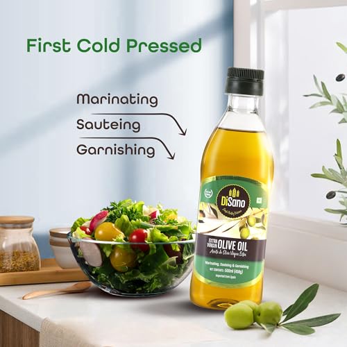 Image of DiSano Extra Virgin Olive Oil 500ml, Cold Pressed, First Extraction, Ideal for Sauteing, Grilling & Dressing (Pack of 2)
