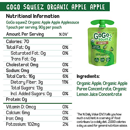 image for GoGo squeeZ Organic Applesauce, Apple Apple, 3.2 Ounce (4 Pouches), Gl