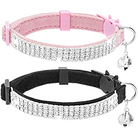 EXPAWLORER Cat Collar Breakaway with Bells - 2 Pack Rhinestones Bling Diamante Collars - Soft Velvet Safe Adjustable Shing Collar for Cats and Small Dogs Cover