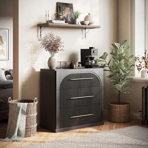 Image of BELLEZE Fluted Modular Sideboard Cabinet, Classic Modern Buffet Cabinet with 3 Drawers, Accent Credenza Cabinet for Living Room Kitchen Entryway (Ebony)