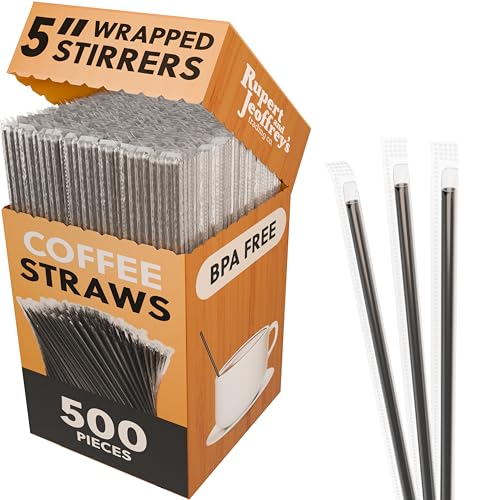 Individually Wrapped Coffee Stirrers Black Plastic Sip Sticks 500 Count