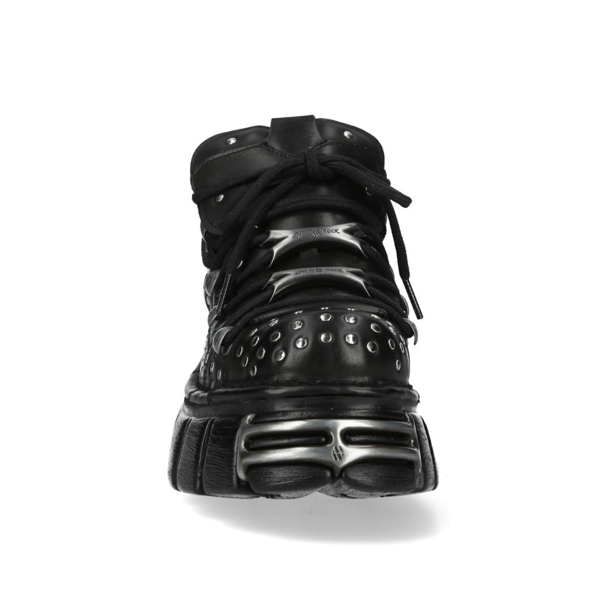 New Rock M-120NR-C1 Black Leather Gothic Platform Ankle Boots: 10.5 Women/10 Men Black