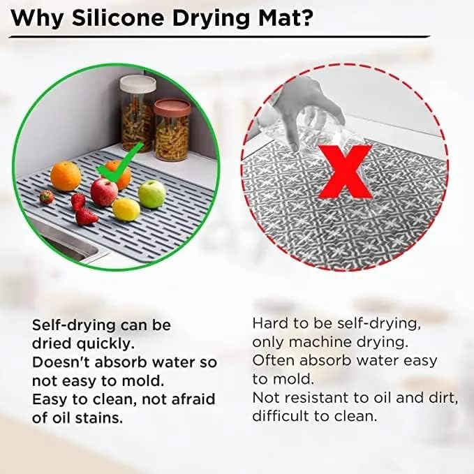 Image of HROY Silicone Dish Drying Mat for Kitchen Counter BPA Free Easy Clean Heat Resistant Draining Rack, Dishwasher Safe (40 * 30 cm Modern)