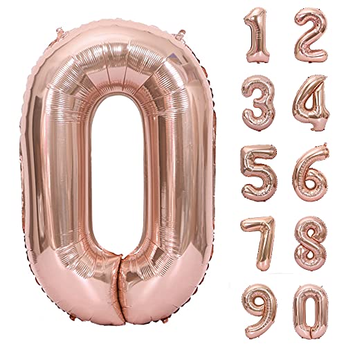 風船 ナンバー ローズゴールド バルーン アルミ 数字 40インチ 大きい 誕生日 ハッピーバースデー 飾り付け 記念日 パーティー 約90cm (ローズゴールド, 0)