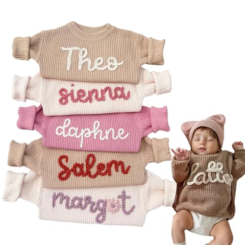 Uniqora Personalisierte Baby Strickpullover, benutzerdefinierte Baby Pullover mit handgesticktem Namen, Toddler Geschenk Personalisiertes einzigartiges Geschenk für Neugeborene, Geburtstage, Weihnacht