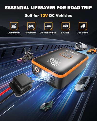 Image of Auxbeam Jump Starter with Air Compressor 3000A Car Battery Jump Starter (6.5 Gas /3.0L Diesel) with 150PSI Cordless Tire Inflator 12V Jumper Box for Car Battery Portable for Compact Vehicle