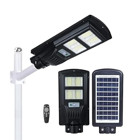 GlowBase Solar LED Street Light All in One 60 Watt LED Chip Automatic Motion Sensor with Remote IP65 Waterproof IP65 Waterproof Outdoor Use Black (Pack of 1)plastic