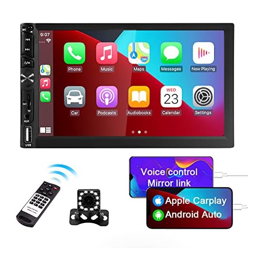 Double Din Car Stereo Apple Carplay Android Auto with Bluetooth 7 Inch Touch Screen Car Radio Receiver MP5 Player with Backup Camera Mirror Link FM AM Mic 16-Band EQ DSP 2USB TF Aux Subwoofer SWC