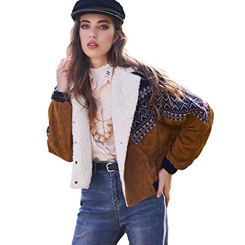 ZAFUL Womens Hooded Corduroy Jacket Vintage Oversized Zipper Snap Button Patchwork Windbreaker