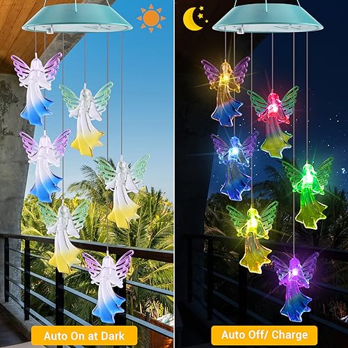 Image of Toodour Solar Wind Chimes, Color Changing Angel Wind Chimes, LED Decorative Mobile, Gifts for Mom Grandma, Waterproof Outdoor Decorative Lights for Garden, Patio, Yard, Window Outdoor Decor