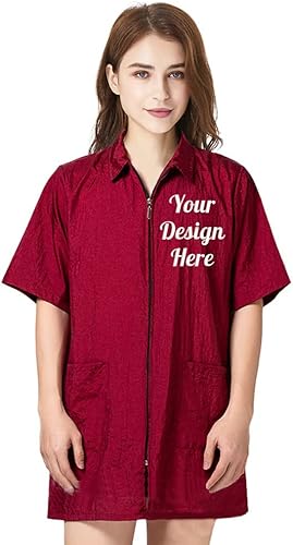TopTie Chaqueta de cremallera de corte de pelo de peluquero de peluquería de peluquería de nylon bordado personalizado, uniforme de la camisa de
