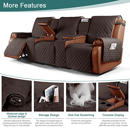 Image of Ruaozz Waterproof Recliner Sofa Cover with Console Non-Slip Couch Covers for Reclining Couches Pet Cover for Double Recliner Sofa Cover with Elastic Straps for Kid Dogs Pets (Chocolate, 3 Seater)