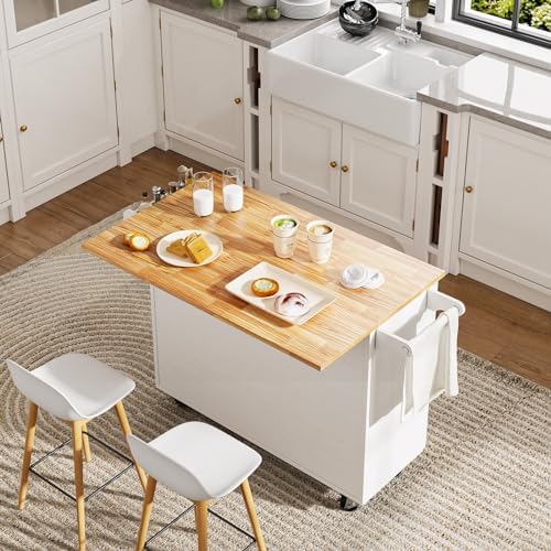 4 EVER WINNER Kitchen Island with Drop Leaf, Rolling