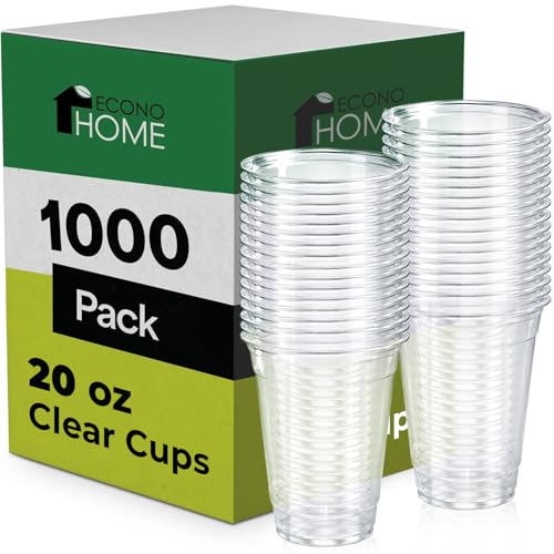EconoHome Clear PET Plastic Cups 20oz (Pack of 1000) Crystal Clear Durable Disposable Beverage Cups Perfect for Parties Events and Businesses