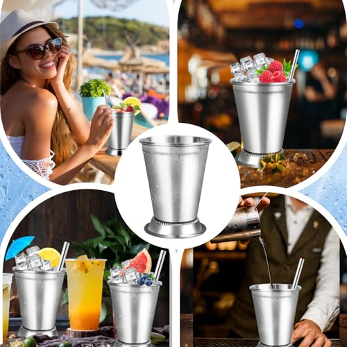 Mint Julep Cups，Silver Cups，Stainless Steel Glasses Set,Each one holds 12 ounces,Julep cup is a commonly used drinking vessel for summer parties,family gatherings,restaurants,bars，KentuckyDerby 4 Pcs