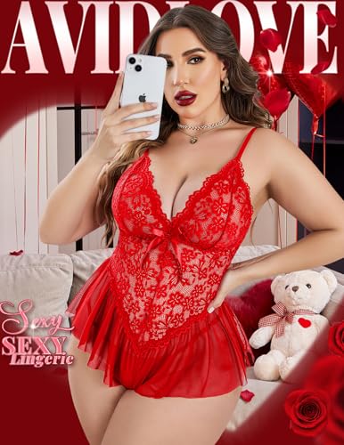 Nuisette rouge en dentelle pour pimenter vos soirées en amoureux en taille XXL - 3