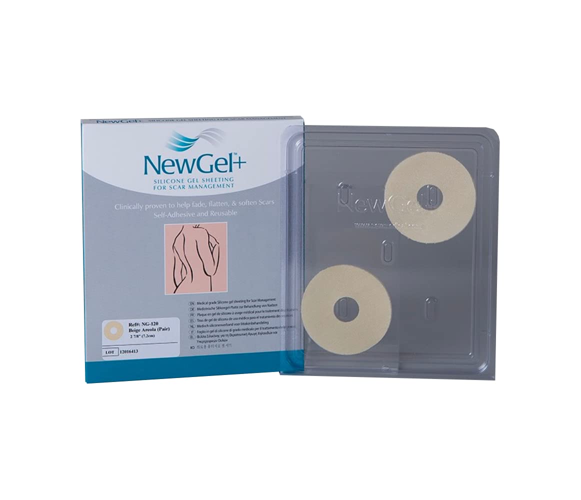 NewGel+ Advanced Silicone Professional Scar Treatment Sheeting 1 mm thick for Areola, Post Surgery Cosmetic Procedure, 1 Pair (2 count) (Beige)
