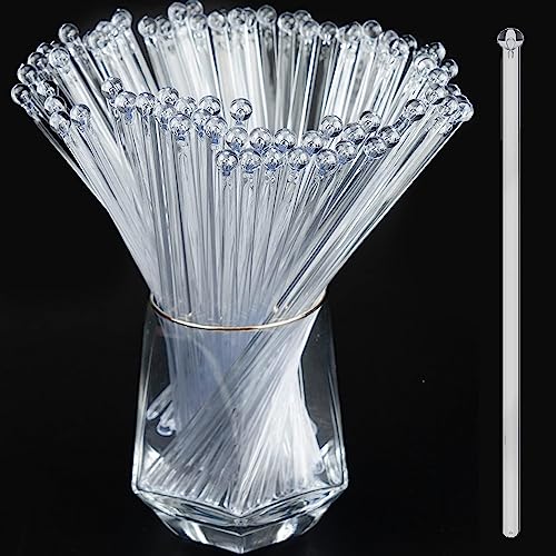 Comicfs 100-PCS 7.24 Inch Plastic Swizzle Sticks, Crystal Cake Pops, Cocktail Coffee Drink Stirrers, Lolipop Stick, Ball Head Stirrer Disposable Plastic Round Top Crystal Swizzle Sticks