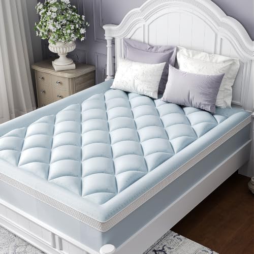 Image of ChiXpace Full Mattress Topper, Viscose Derived from Bamboo, Soft Pillow Top | Cushioned Support, Breathable Mesh Sides, Memory Foam Blend Fill, Softens Firm Beds, Refreshes Old Beds, Guest Rooms, Rentals