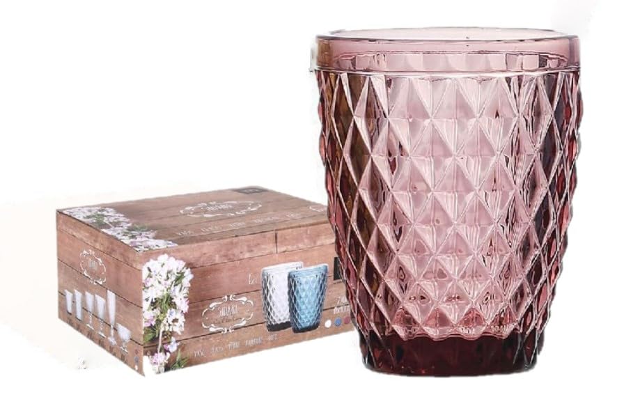 Juego de 6 Vasos de Cristal | Agua - Refrescos - Bebidas - Whiskey | 6 vasos de Cristal 270 cl | Original Mediterranea (Rosa)